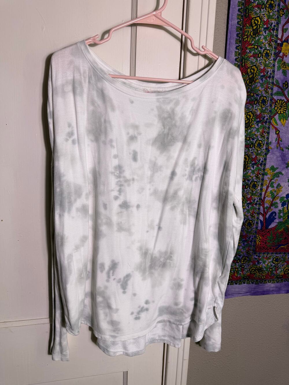 Betsey Johnson Performance XL Gray Tie Dye Oversized Long Sleeve Top Tunic